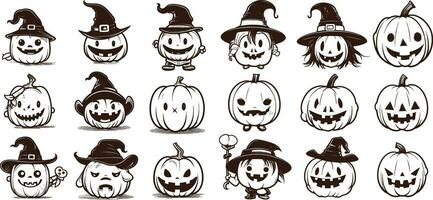 Happy halloween editable vector pumpkin design element silhouette set isolated on a white background