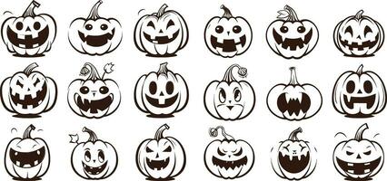 Happy halloween editable vector pumpkin design element silhouette set isolated on a white background