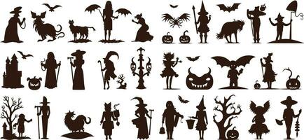 Happy halloween editable vector design element silhouette set isolated on a white background
