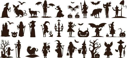 Happy halloween editable vector design element silhouette set isolated on a white background