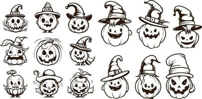 Happy halloween editable vector pumpkin design element silhouette set isolated on a white background