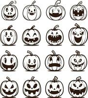 Happy halloween editable vector pumpkin design element silhouette set isolated on a white background
