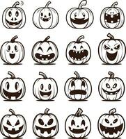 Happy halloween editable vector pumpkin design element silhouette set isolated on a white background