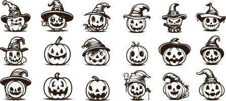 Happy halloween editable vector pumpkin design element silhouette set isolated on a white background