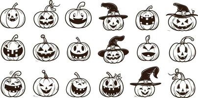 Happy halloween editable vector pumpkin design element silhouette set isolated on a white background