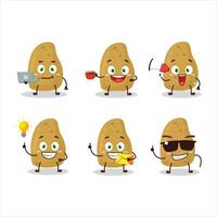 Potatoe cartoon character with various types of business emoticons vector