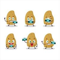 Photographer profession emoticon with potatoe cartoon character vector