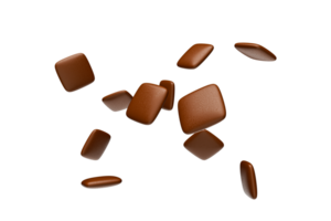 Brown Chocolate coated candies square shape Flying in the air 3d illustration png