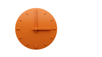 mínimo naranja reloj Tres en punto resumen minimalista pared reloj 3 pm 3d ilustración png