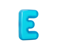 Aqua Blue jelly E letter  - 3d illustration png