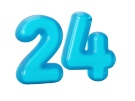 Blue jelly digit 24 twenty four Jelly colorful alphabets numbers for kids 3d illustration png