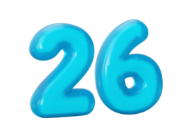 Blue jelly digit 26 twenty six Jelly colorful alphabets numbers for kids 3d illustration png