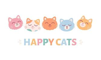 Cute cat faces. Cat characters with different emotions and facial expressions. vector