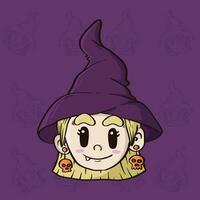 Cute children using witch hat on halloween party. Cute vector illustration. Halloween party illustration.