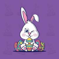 Cute Easter Bunny and Easter eggs vector illustration. Rabbit and easter eggs mascot vector illustration