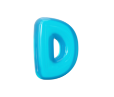 Aqua Blue jelly D letter  - 3d illustration png