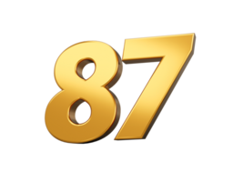 Gold number 87 Eighty seven. shiny 3d number made of gold 3d illustration png