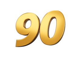 Gold number 90 Ninety . shiny 3d number made of gold 3d illustration png