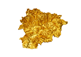 Andorra Map Golden metal Color Height map 3d illustration png