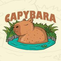 linda dormido carpincho en el agua dibujos animados ilustración. linda capibaras aislado. vector gráficos.