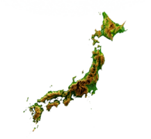 Japan Map Shaded relief Color Height map  3d illustration png