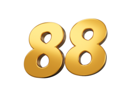 Gold number 88 Eighty eight . shiny 3d number made of gold 3d illustration png