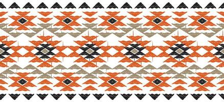 Ethnic ikat art. ikat pattern in tribal, Embroidery Mexican style. Aztec geometric art ornament print.Design for carpet, wallpaper, clothing, wrapping, fabric, cover, textile. orange black background. vector