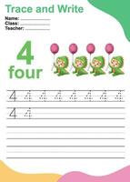 Trace and write number for children. Exercise for children to recognize the number. Educational worksheet for preschool. Vector file.