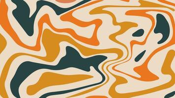 Retro abstract curve background in autumn colors. Vector trippy groovy design. Geometric wavy backdrop in 1960s-1970s hippie style. Fluid marble pattern. Funky wallpaper