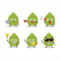 Basil leaves cartoon character with various types of business emoticons vector