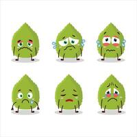 Basil leaves cartoon character with sad expression vector