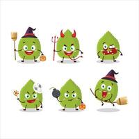 Halloween expression emoticons with cartoon character of basil leaves vector