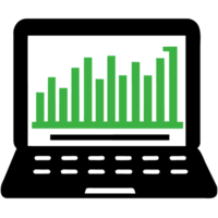 Laptop with graph on screen, stock market concept, illustration png