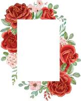 Red Rose with Gold Line Watercolor floral rectangle frame. Luxurious floral elements, botanical background or wallpaper design, prints and invitations, and postcards. vector