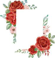 Red Rose with Gold Line Watercolor floral rectangle frame. Luxurious floral elements, botanical background or wallpaper design, prints and invitations, and postcards. vector