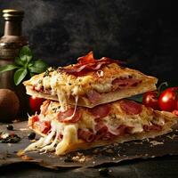 Pizza Napoleon ,Italian food on a dark rustic background,Generative AI. photo