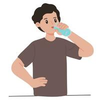 A young man drinking mineral water from glass vector illustration