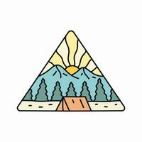 Camping under mountain in nature mono line design vector