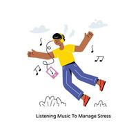 Listening Music To Manage Stress Flat Style Design Vector illustration. Stock illustration