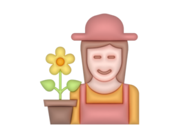 3d jardinero mujer y amarillo primavera flor png