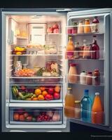 Refrigerator with different products, AI Generative photo