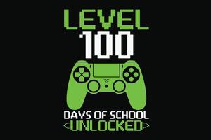 nivel 100 dias de colegio desbloqueado gracioso jugador primero día de colegio y espalda a colegio camiseta diseño vector