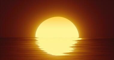 Abstract orange sun over water and horizon with reflections background photo