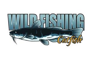wild fishing catfish design template vector