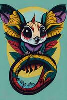 A detailed illustration of a Sugar Glider for a t-shirt design, wallpaper, and fashion photo