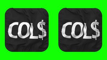 Colombian Peso Currency Icon Cloth Waving in Squire Shape Isolated with Plain and Bump Texture, 3D Rendering, Green Screen, Alpha Matte video