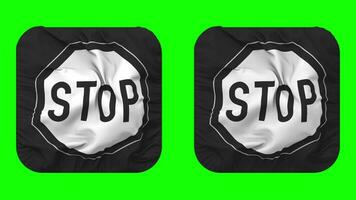 Stop Icon Cloth Seamless Looped Waving in Squire Shape Isolated with Plain and Bump Texture, 3D Rendering, Green Screen, Alpha Matte video
