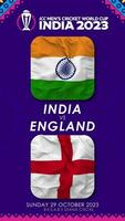 Indien vs. England Spiel im icc Herren Kricket Weltmeisterschaft Indien 2023, Vertikale Status Video, 3d Rendern video