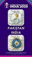 Paquistão vs Índia Combine dentro cc masculino Grilo Copa do Mundo Índia 2023, vertical status vídeo, 3d Renderização video