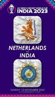 Holanda vs India partido en icc de los hombres Grillo Copa Mundial India 2023, vertical estado video, 3d representación video